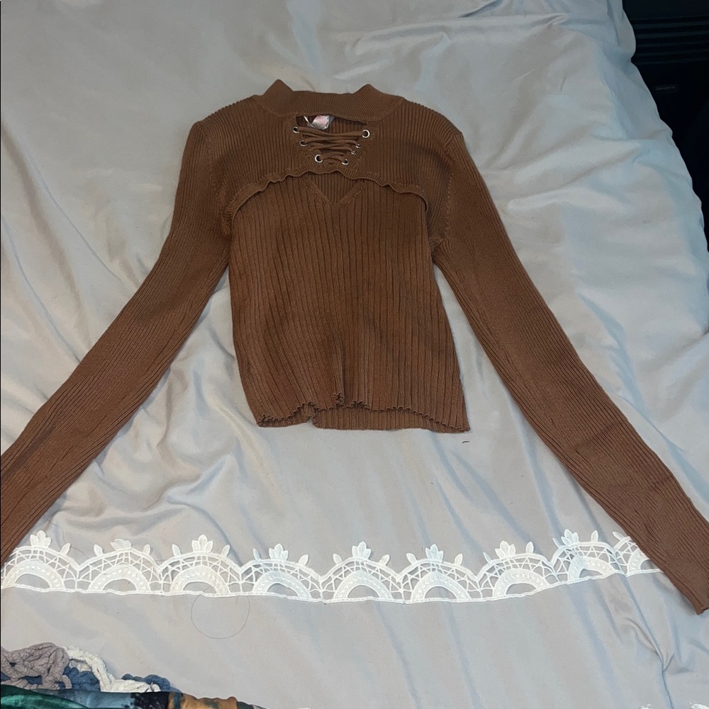 No Boundaries Copper Brown Knit Long Sleeve Top